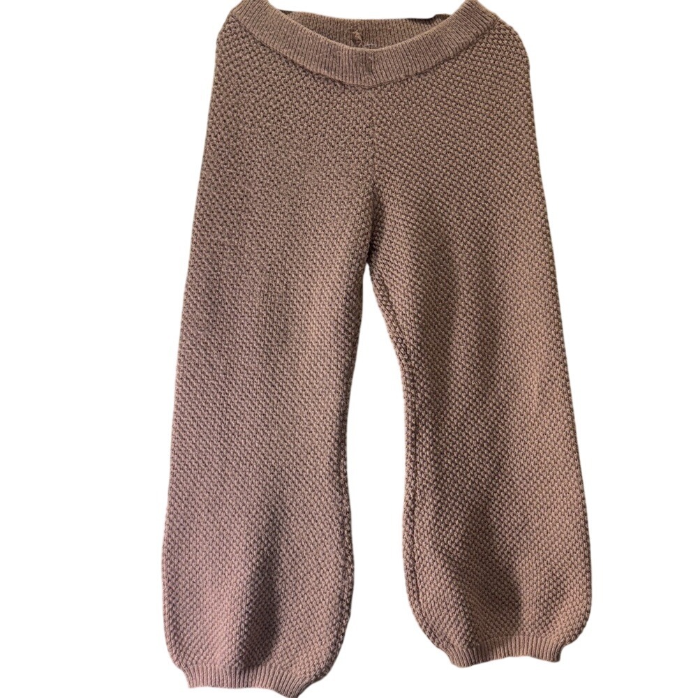 Textured Knit Jogger Pants Taupe Mauve Waffle Stitch Lounge Trousers